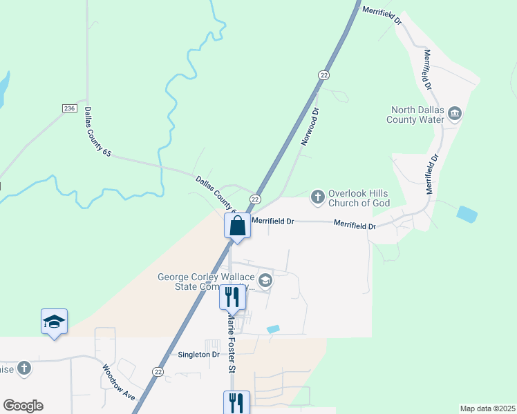 map of restaurants, bars, coffee shops, grocery stores, and more near 3123-3199 Alabama 22 in Valley Grande