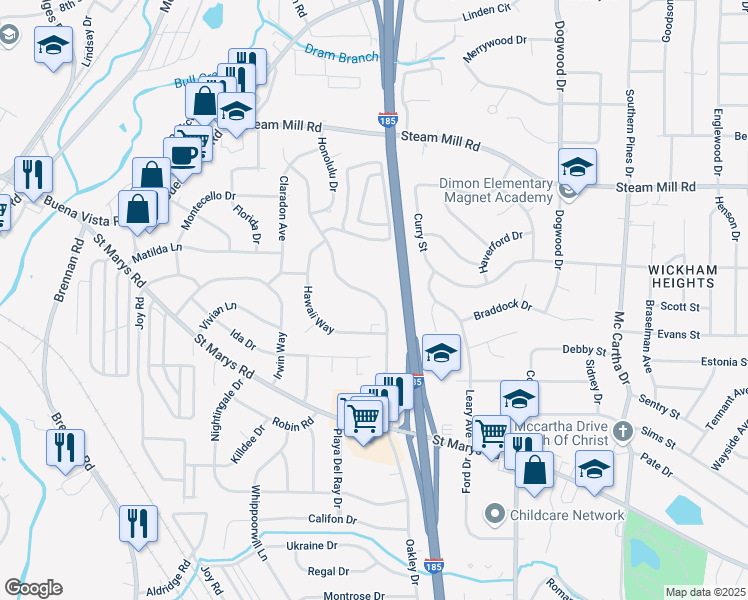 map of restaurants, bars, coffee shops, grocery stores, and more near 29 North Oakley Drive in Columbus