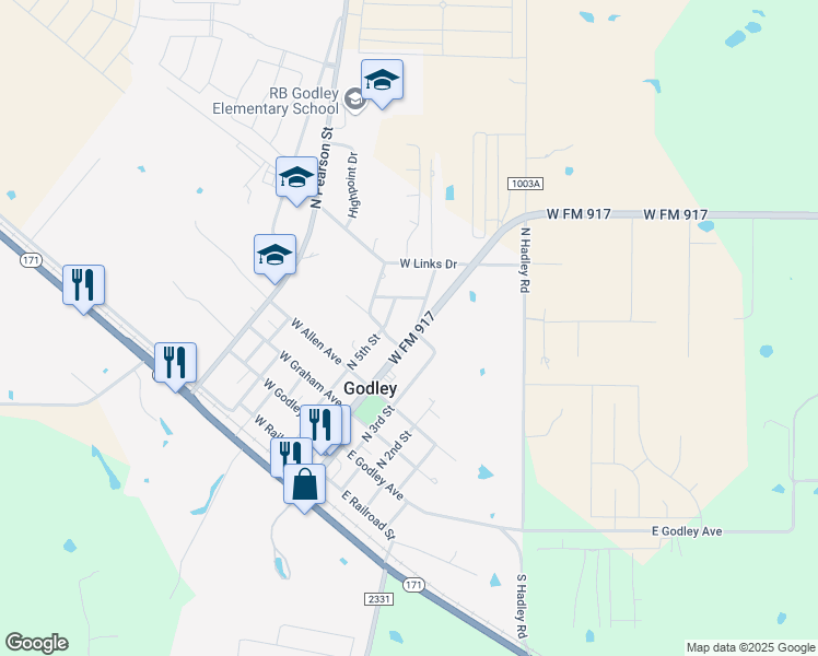 map of restaurants, bars, coffee shops, grocery stores, and more near 405 Nelson St in Godley