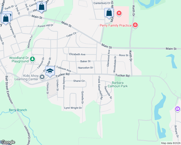 map of restaurants, bars, coffee shops, grocery stores, and more near 1431 Tucker Road in Perry