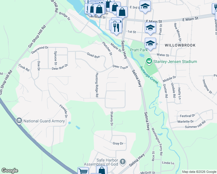 map of restaurants, bars, coffee shops, grocery stores, and more near 1203 Caliber Crossing in Prattville