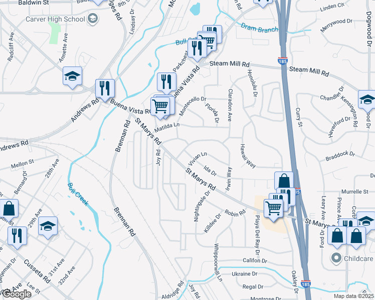 map of restaurants, bars, coffee shops, grocery stores, and more near 3528 Irwin Way in Columbus