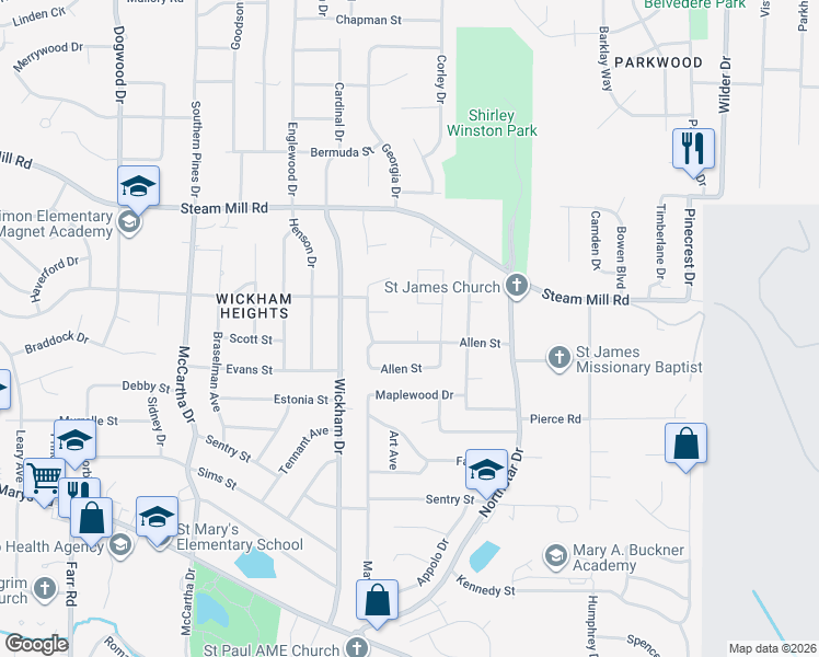 map of restaurants, bars, coffee shops, grocery stores, and more near 5 Allen Court in Columbus