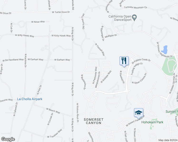 map of restaurants, bars, coffee shops, grocery stores, and more near 1266 West Vinovo Pass in Oro Valley