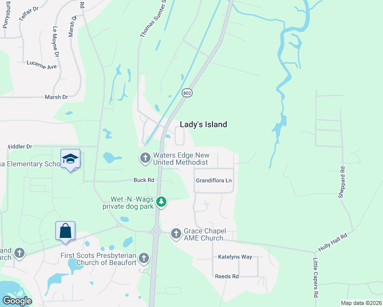 map of restaurants, bars, coffee shops, grocery stores, and more near 9 Southern Magnolia Drive in Beaufort