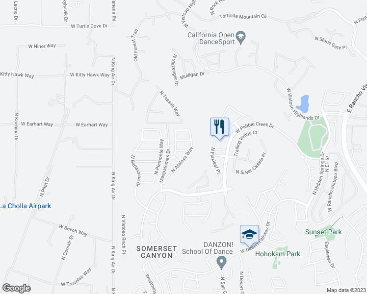 map of restaurants, bars, coffee shops, grocery stores, and more near 1116 West Vinovo Pass in Oro Valley