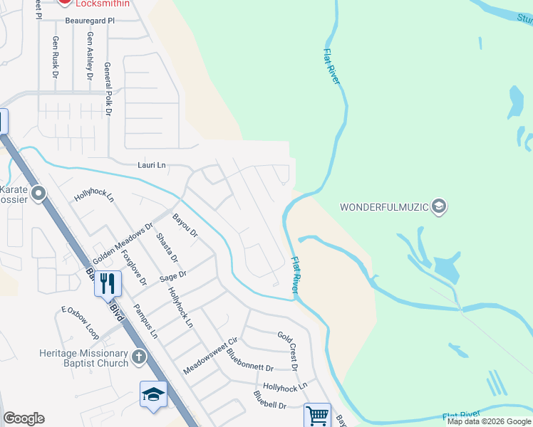 map of restaurants, bars, coffee shops, grocery stores, and more near 1133 Eli Conner Drive in Bossier City