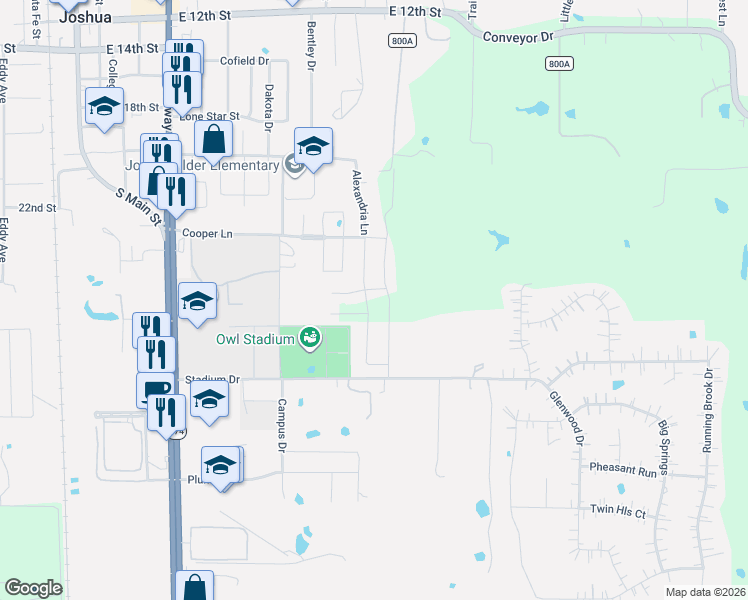 map of restaurants, bars, coffee shops, grocery stores, and more near 500 Lighthouse Court in Joshua