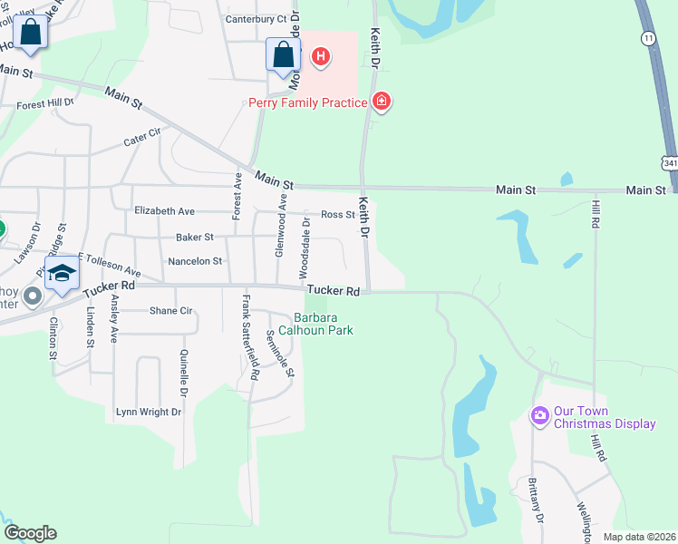 map of restaurants, bars, coffee shops, grocery stores, and more near 1807 Tucker Road in Perry