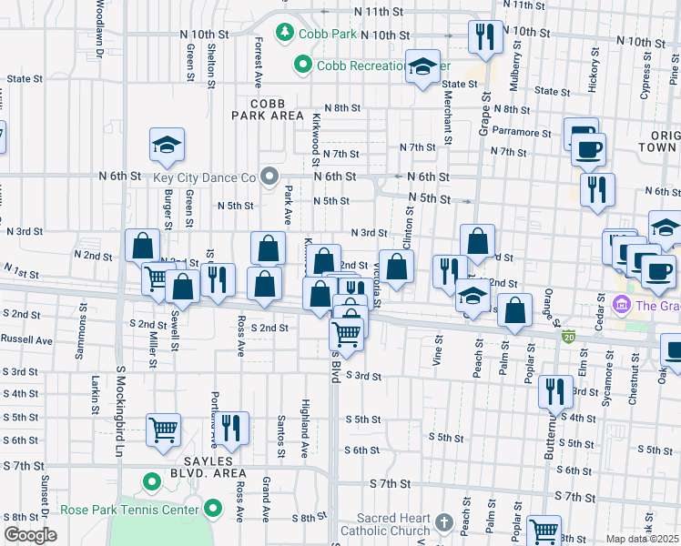 map of restaurants, bars, coffee shops, grocery stores, and more near 2083 North 2nd Street in Abilene