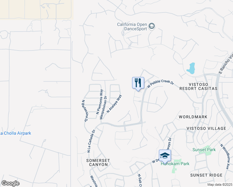 map of restaurants, bars, coffee shops, grocery stores, and more near 1122 West Vinovo Pass in Oro Valley
