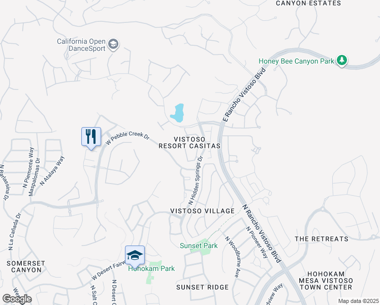 map of restaurants, bars, coffee shops, grocery stores, and more near 655 West Vistoso Highlands Drive in Oro Valley