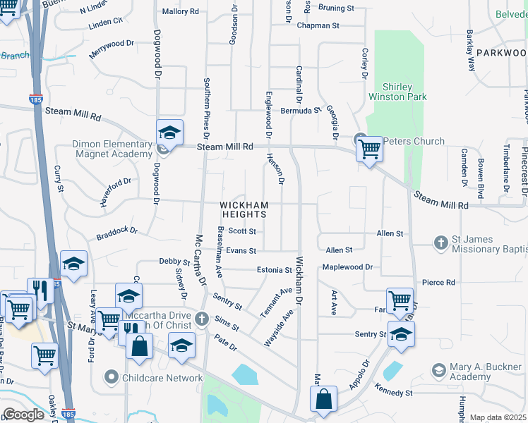 map of restaurants, bars, coffee shops, grocery stores, and more near 380 Victoria Drive in Columbus