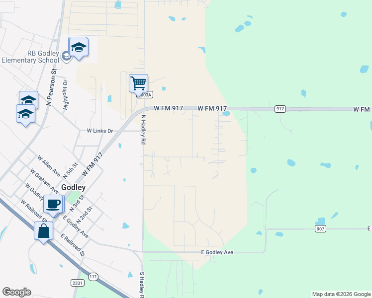 map of restaurants, bars, coffee shops, grocery stores, and more near 312 Corral Rd in Godley