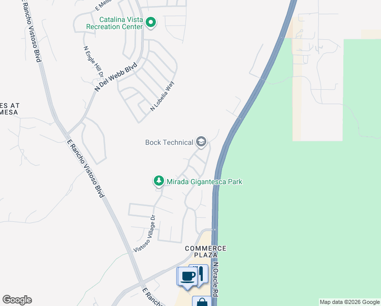map of restaurants, bars, coffee shops, grocery stores, and more near 2507 East Big View Drive in Oro Valley