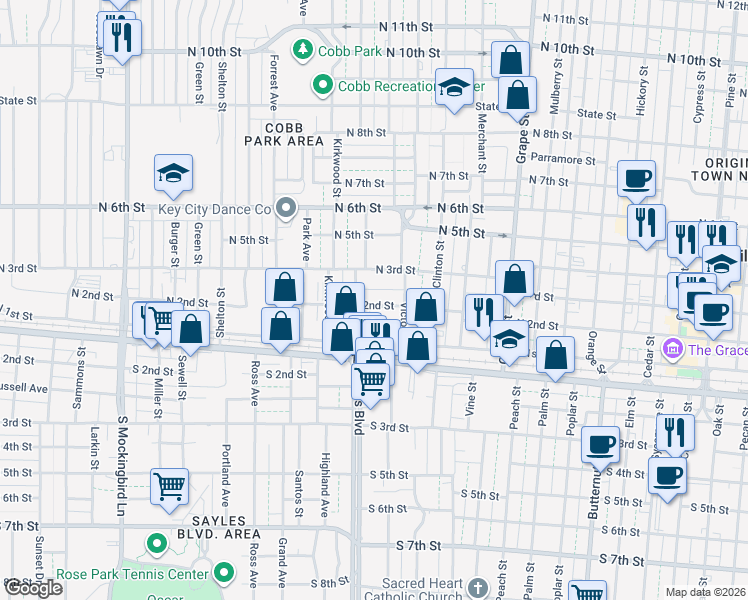 map of restaurants, bars, coffee shops, grocery stores, and more near 2058 North 2nd Street in Abilene