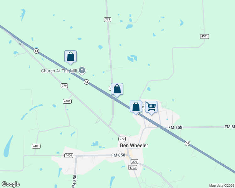 map of restaurants, bars, coffee shops, grocery stores, and more near 14238 State Highway 64 in Ben Wheeler