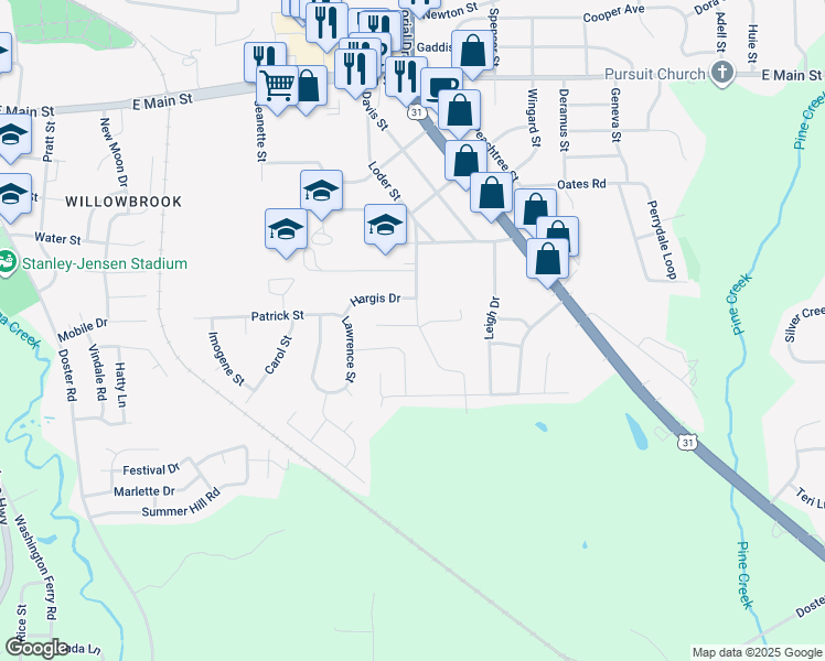 map of restaurants, bars, coffee shops, grocery stores, and more near 103 Danya Court in Prattville