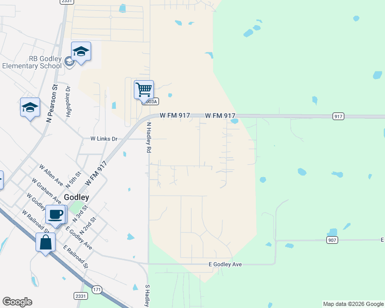 map of restaurants, bars, coffee shops, grocery stores, and more near 312 Corral Road in Godley