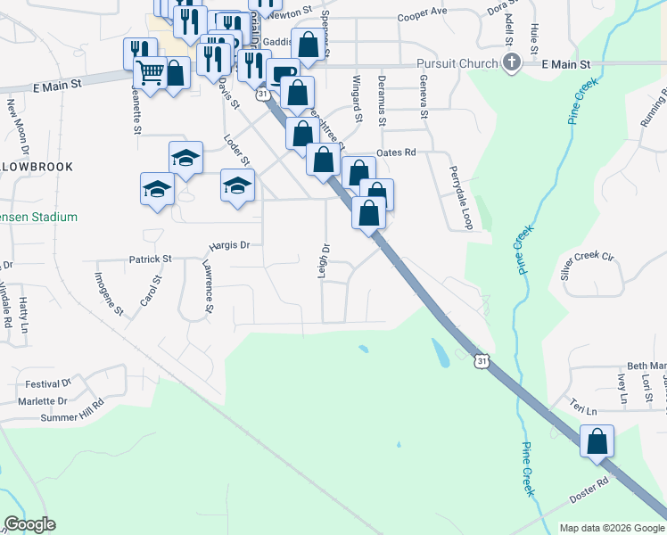 map of restaurants, bars, coffee shops, grocery stores, and more near 106-108 Morris Circle in Prattville