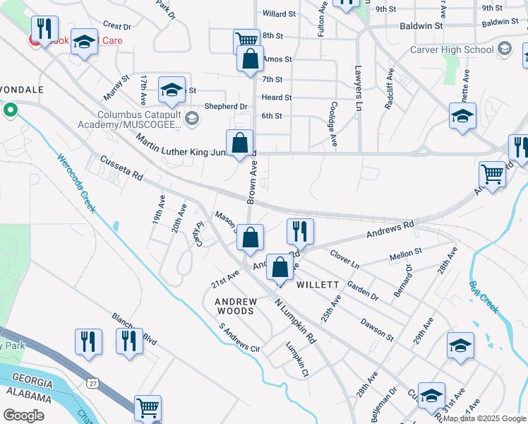 map of restaurants, bars, coffee shops, grocery stores, and more near 361 Liberty Avenue in Columbus