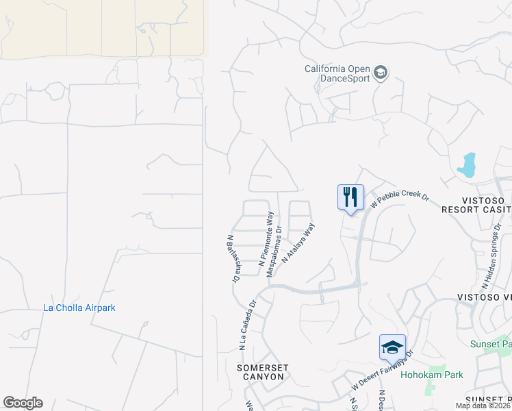 map of restaurants, bars, coffee shops, grocery stores, and more near 1268 West Versilia Drive in Oro Valley