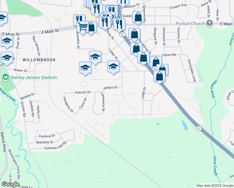 map of restaurants, bars, coffee shops, grocery stores, and more near 116 Danya Court in Prattville