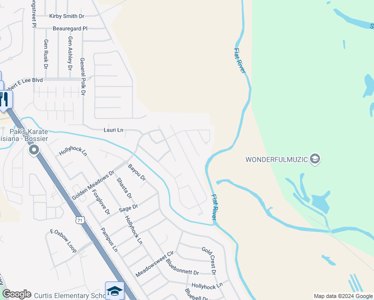 map of restaurants, bars, coffee shops, grocery stores, and more near 1115 Eli Connor Drive in Bossier City