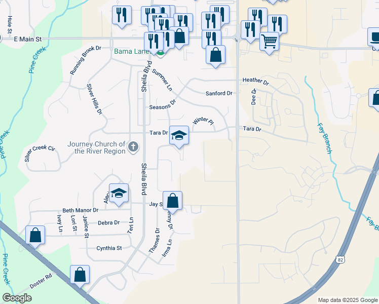 map of restaurants, bars, coffee shops, grocery stores, and more near 420 Harvest Loop in Prattville