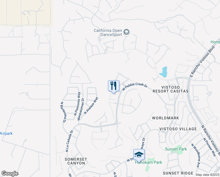 map of restaurants, bars, coffee shops, grocery stores, and more near 13599 North Meadowhawk Lane in Tucson