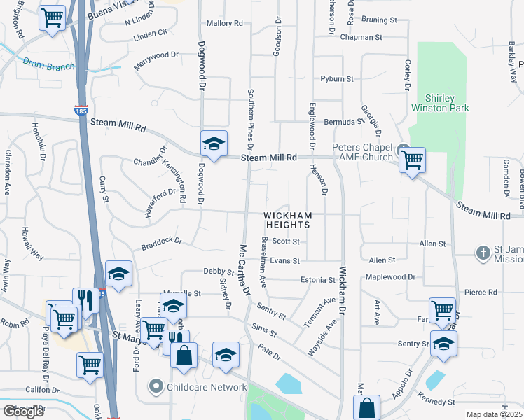 map of restaurants, bars, coffee shops, grocery stores, and more near 4421 Curry Street in Columbus