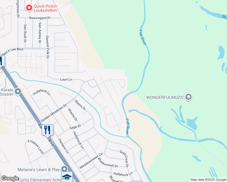 map of restaurants, bars, coffee shops, grocery stores, and more near 2121 Kayden Jay Drive in Bossier City