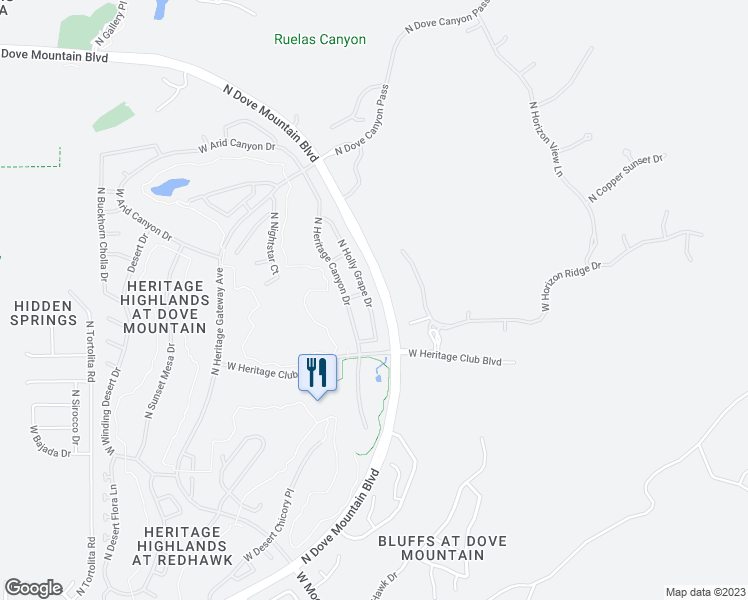 map of restaurants, bars, coffee shops, grocery stores, and more near 13534 North Holly Grape Drive in Marana