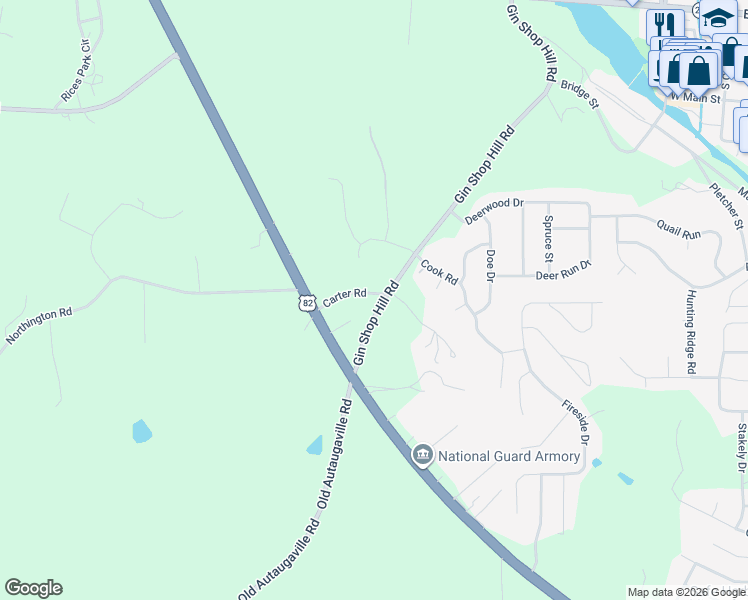 map of restaurants, bars, coffee shops, grocery stores, and more near 801 Carter Road in Prattville