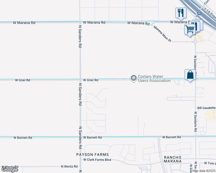 map of restaurants, bars, coffee shops, grocery stores, and more near 13593 North Nicholas Court in Marana