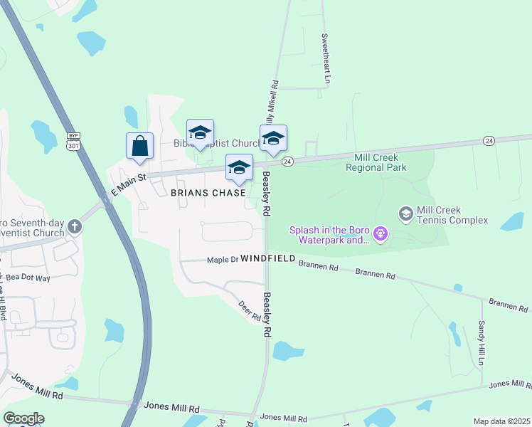 map of restaurants, bars, coffee shops, grocery stores, and more near 239 Beasley Road in Statesboro