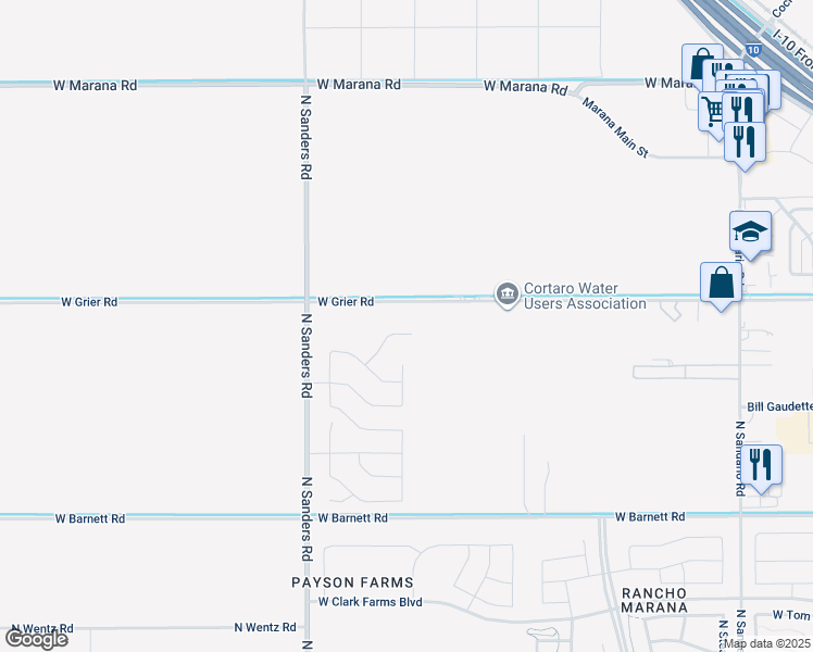 map of restaurants, bars, coffee shops, grocery stores, and more near 13593 North Nicholas Court in Marana