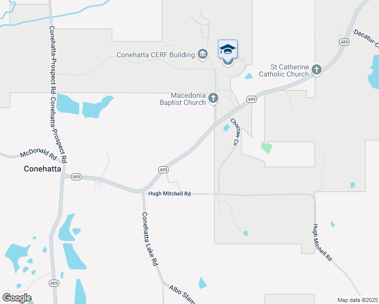 map of restaurants, bars, coffee shops, grocery stores, and more near Mississippi 489 in Conehatta