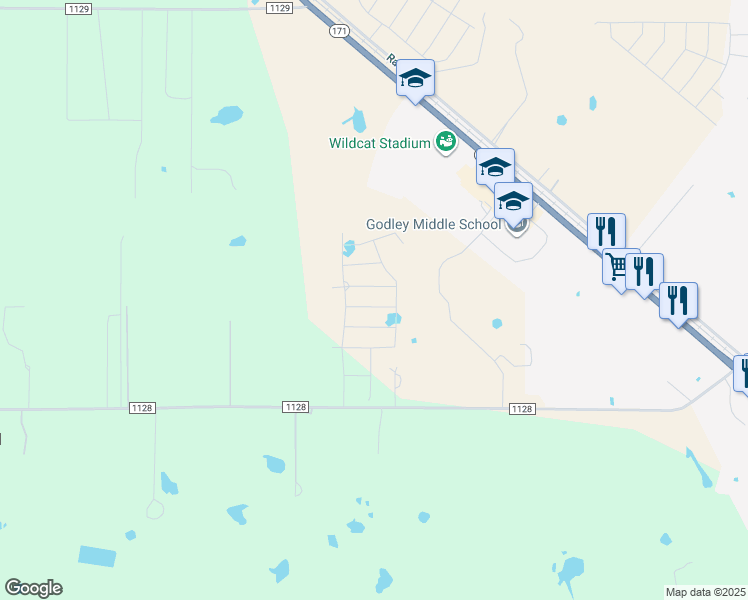 map of restaurants, bars, coffee shops, grocery stores, and more near 8220 Leopard Pass in Godley