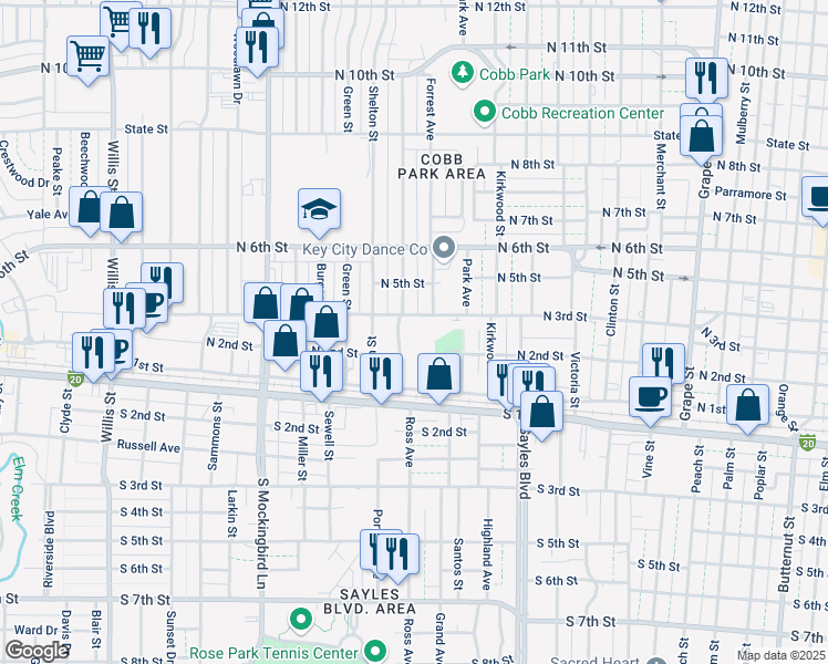 map of restaurants, bars, coffee shops, grocery stores, and more near 2401 North 3rd Street in Abilene