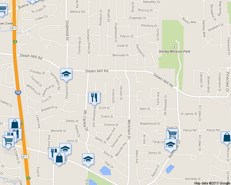map of restaurants, bars, coffee shops, grocery stores, and more near 408 Victoria Drive in Columbus