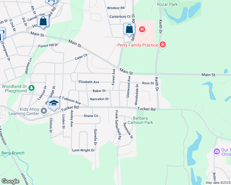 map of restaurants, bars, coffee shops, grocery stores, and more near 1502 Baker St in Perry