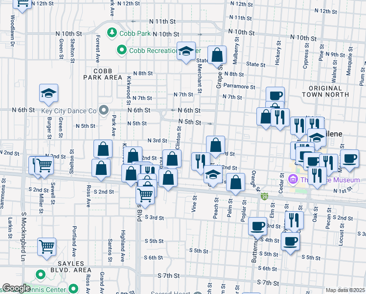 map of restaurants, bars, coffee shops, grocery stores, and more near 1829 North 3rd Street in Abilene