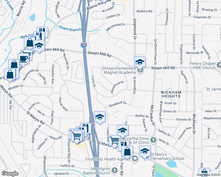 map of restaurants, bars, coffee shops, grocery stores, and more near 517 Haverford Drive in Columbus