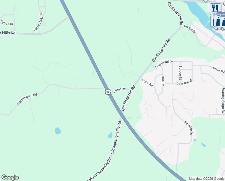 map of restaurants, bars, coffee shops, grocery stores, and more near 100 Carter Road in Prattville