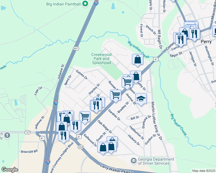 map of restaurants, bars, coffee shops, grocery stores, and more near 500 Stanley Street in Perry