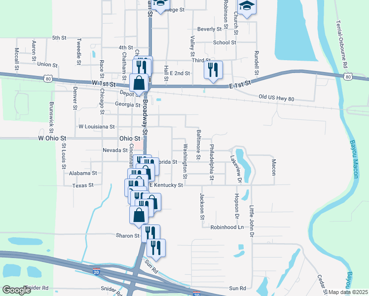 map of restaurants, bars, coffee shops, grocery stores, and more near 300 East Michigan Street in Delhi