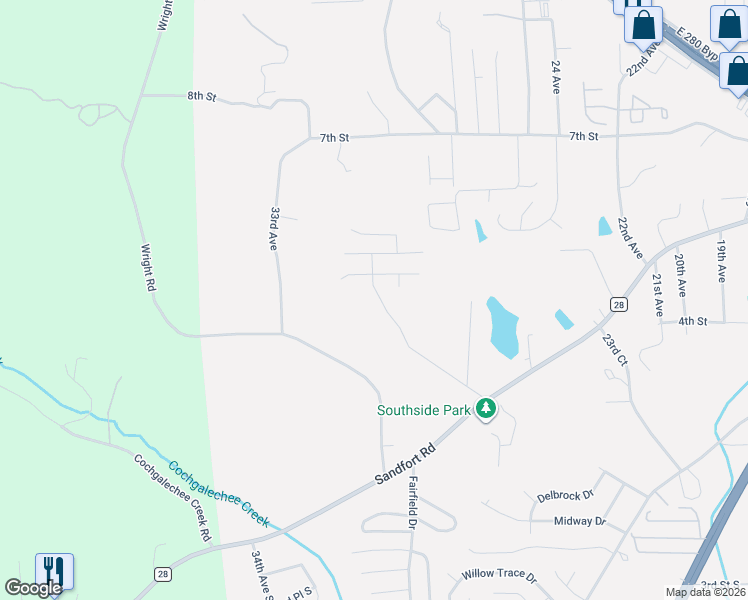 map of restaurants, bars, coffee shops, grocery stores, and more near 409 26th Court in Phenix City