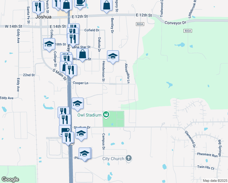 map of restaurants, bars, coffee shops, grocery stores, and more near 712 West Sheila Circle in Joshua