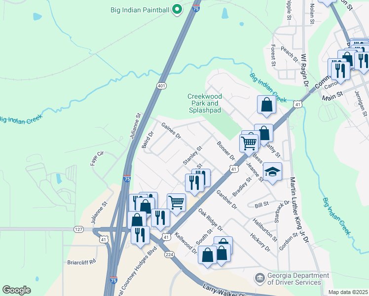 map of restaurants, bars, coffee shops, grocery stores, and more near 3 Gaines Drive in Perry